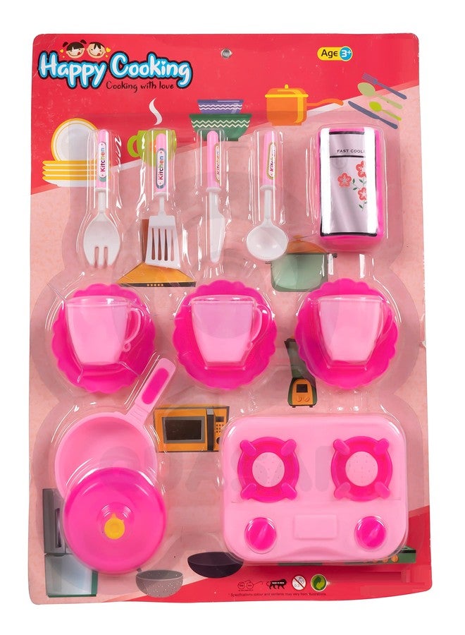 Quasar Happy Cooking Set Mini Kitchen Set Little Chef Cookware Pretend Play Set Toy with Accessories for Kids Best Gift Your Children (Happy Cooking Pink Set) - Image 1